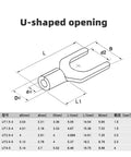 Super Cool 320 Piece Assortment Kit of Non-Insulated Brass U-Type Ring Fork Terminals And Crimp Spade Connectors For All Your Wiring Projects Made Easy With Solid Connector Variety, U-shaped opening diagram