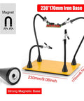 Magnetic Third Hand Soldering Station With 3X LED Magnifying Glass, Adjustable Gooseneck PCB Holder, And Precision Alligator Clips shown