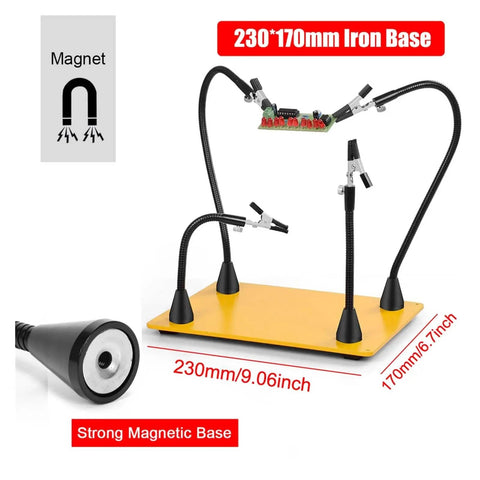 Magnetic Third Hand Soldering Station With 3X LED Magnifying Glass, Adjustable Gooseneck PCB Holder, And Precision Alligator Clips shown