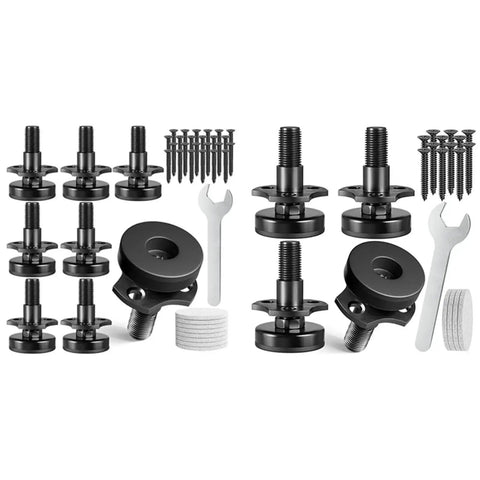 Heavy Duty Eight Piece Adjustable Leveling Feet for Furniture with Three Eighths Inch Threads and 16 Thread T Nut Kit, metal wrench included