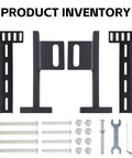 Heavy Duty Adjustable Headboard Brackets For Bed Frame With Complete Hardware Set showing black metal connectors and bolts.