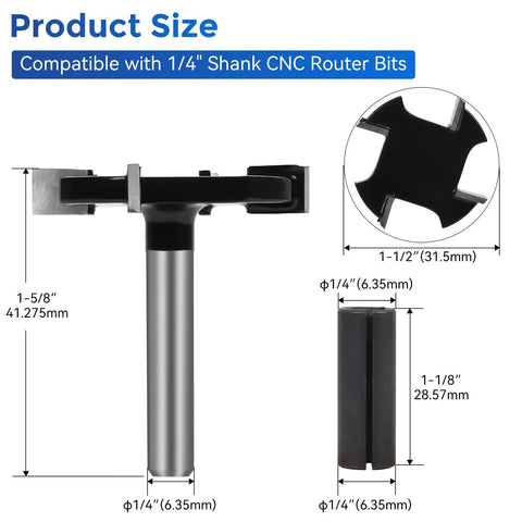 Spoilboard Surfacing Router Bit, One Quarter Inch Shank, Four Teeth, Extra Large One And One Half Inch Cutting Diameter, Diagram View