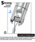Heavy Duty 5 Ton Cable Pulling Swivel With Breakaway Safety Clutch And Nickel Plated Alloy Build For Tackling Rough Electrical Wire Feed Jobs Tough As Nails Guaranteed close-up of swivel connector with wire.