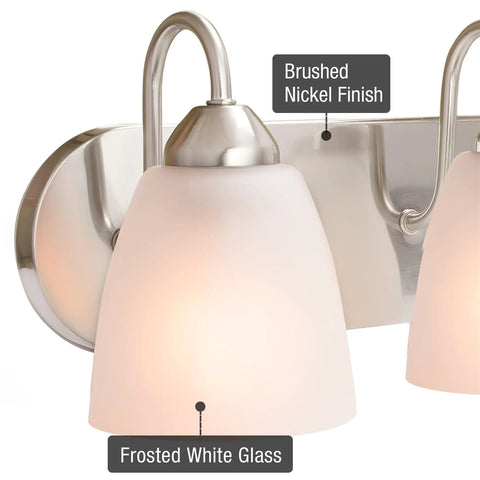 Armada 36 Inch Five Light Modern Vanity Light with brushed nickel finish and frosted glass shades for bathroom and powder room
