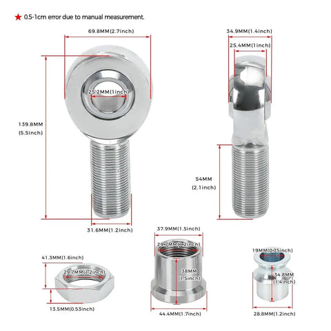 Built Tough 1.25 Inch Heim Joint Rod End Linkage Kit featuring detailed measurements of chromoly balls and adapters.