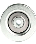 Super Sleek Drive Belt Tensioner Idler Pulley Fits Toyota Tacoma 2.7L Engine showing center hole and silver metallic finish.