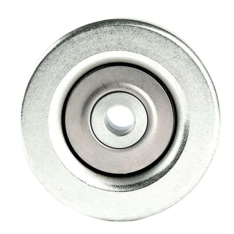 Super Sleek Drive Belt Tensioner Idler Pulley Fits Toyota Tacoma 2.7L Engine showing center hole and silver metallic finish.