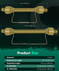 Professional Grade Top Tier Yellow Adjustable Pto Shaft For Tractors 39 To 62 Inch Drive Line With One Three Eight Splines, showing size dimensions.