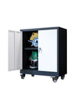 Heavy Duty Metal Storage Cabinet On Wheels With Locking Doors And Adjustable Shelves For Garage, tools inside, open door