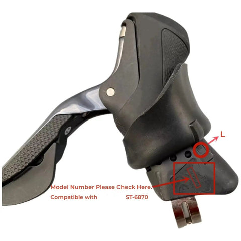 Close-up of Silicone Brake Lever Hood Covers For Ultegra ST-6870 Road Bike Shifters, durable grip, black color, brake protector.