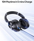 Hybrid Active Noise Cancelling Wireless Over Ear Headphones With 100 Hour Battery Life Fast Charging Bluetooth Crystal Clear Hi Resolution Audio Comfortable Earcups Travel Ready For Home Office PC Phone Black, black headphones with charging cable
