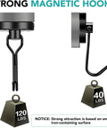 Eight Pack Swivel Magnetic Hooks Set, Heavy Duty 120LBS Capacity, Neodymium Magnetic Hooks With 1.26 Inch Diameter, weight demonstration