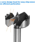Close-up of arc curve design head of Top Notch Assorted Forstner Bit Set featuring hardened round shank for efficient drilling.