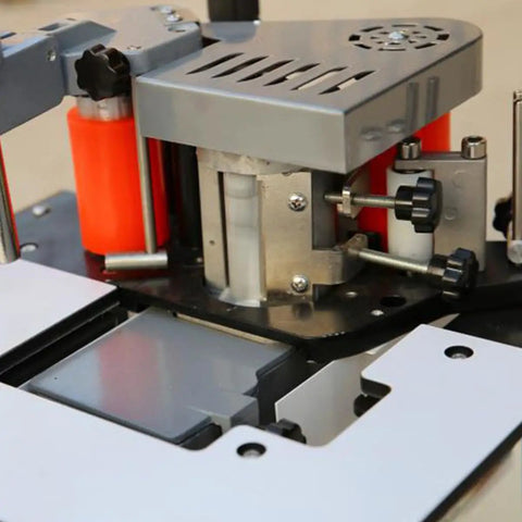 Close-up of Portable Edge Bander for Woodworking with Speed Control, Curve and Straight Edge Modes, Double-Sided Gluing, Lightweight Desktop Machine