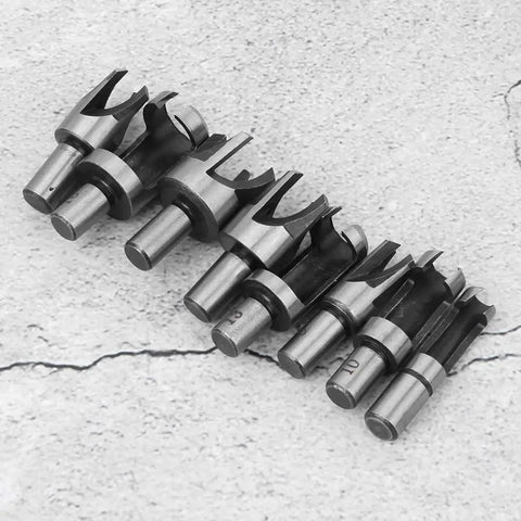 High Carbon Steel Wood Plug Cutter And Dowel Maker Tool Fits Bench Drills And Electric Drills Hella Tough Heavy Duty Tapered Punch Bit set of eight.