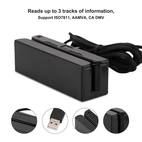 USB Swipe Magnetic Card Reader That Reads 3 Tracks In Plug And Play Style With No Driver Needed, Compact Size, Black Design