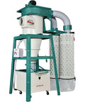 Heavy Duty 10 Horsepower 3 Phase Cyclone Dust Collector With 4029 CFM Suction And Dual Collection Drums on a metal frame.