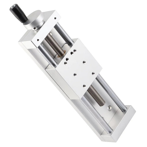 High Precision Manual Linear Stage Sliding Table With 80 By 80 Millimeter Table And 150 Millimeter Stroke For Optical Lab And Precision Inspection, Cross Roller Guides For Ultra Smooth Motion, Aluminum Alloy Construction, manual lead screw stage