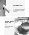 Close-up of No Sweat Electric Commercial Salad Spinner 22 Liter Auto Timer's stainless steel water outlet and top cover.