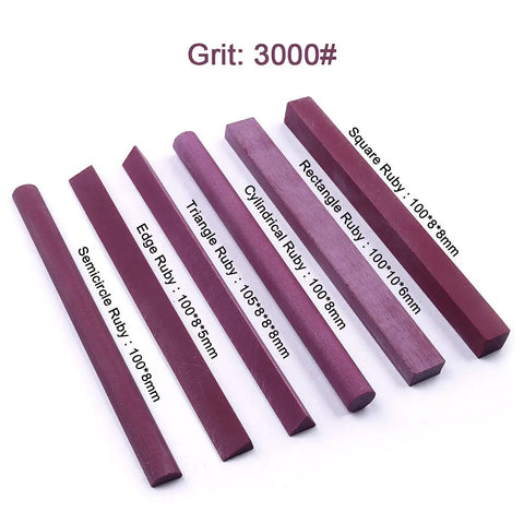 Six Shapes Ruby Whetstone Set 3000 Grit Oilstone For Sharpening Gravers And Tools in six unique shapes displayed on white background