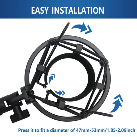 Shock Mount For Condenser Microphones 47 To 53 mm Diameter Anti Vibration Suspension Clip top view showing easy installation.