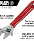 Extra Capacity Adjustable Wrench With Forged Alloy Steel Jaw, High Polish Chrome Finish, 6 1/2 Inch Length, red handle