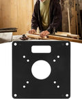 Heavy Duty Aluminum 6061 Router Table Insert Plate 120X120Mm 8Mm Thick with adjustable leveling feet in woodworking setup.