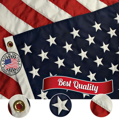 American Flag 3x5 Foot Made In USA Nylon With Embroidered Stars And Sewn Stripes, Brass Grommets, Fade Resistant And Heavy Duty Outdoor