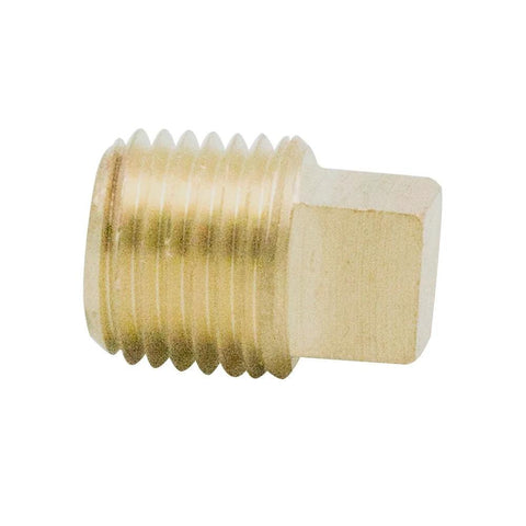 Side view of solid brass pipe plug, 1/8 in NPT male, square-head
