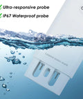 6 In 1 Portable Water Quality Tester with ultra-responsive and IP67 waterproof probe submerged in water