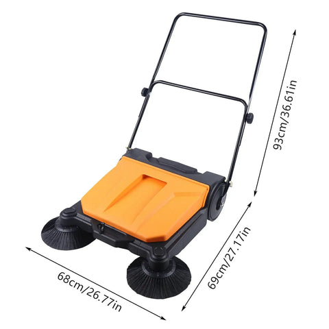 Deturprostore Walk Behind Floor Sweeper 27 Inch Wide Manual Push Broom Clean Up Garage Patio Deck With Big Dustpan. Foldable Handle Adjustable Height For Indoor Warehouse Outdoor Use No Electricity Needed Super Easy To Store