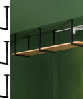 Heavy Duty Black Pipe Shelf Brackets For Ceiling Mount Tough As Nails Industrial Metal Hanging Wall Supports Three Pack displayed with wood shelf