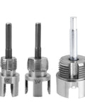 Three Piece Pipe Threading Tool Set Heavy Duty with Dual Function Internal and External Thread Cutter for One Half, Three Quarters and One Inch PVC Pipes, Compatible With Electric Drills, DIY Home Plumbing Kit
