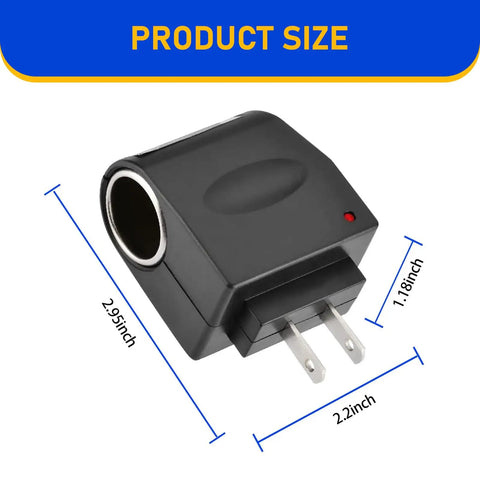 Hassle Free 220V AC To 12V DC Power Inverter With Universal Cigarette Lighter Plug, 2.95" x 2.2" x 1.18", black, compact design.