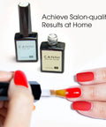 Applying Matte Gel Top Coat And Base Coat Set No Wipe For Long Lasting Chip Resistant Mani At Home Kit on red nails