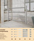 Polished Chrome Towel Warmer For Bathroom Wall Mounted Electric Heated Towel Rack With Stainless Steel Curved 4 Bars ETW29