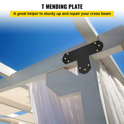 Heavy Duty 6x6 T Bracket Set Eight Black Powder Coated 16 Gauge Steel T Mending Plates on outdoor pergola beam