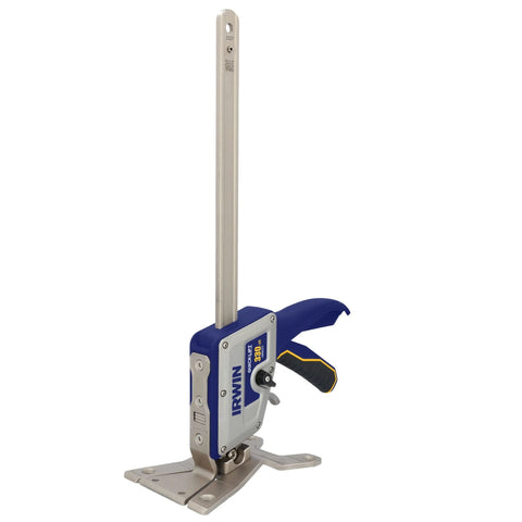 IRWIN Quick-Lift construction jack, hand lifting tool with blue housing, base plate, and long vertical lift bar