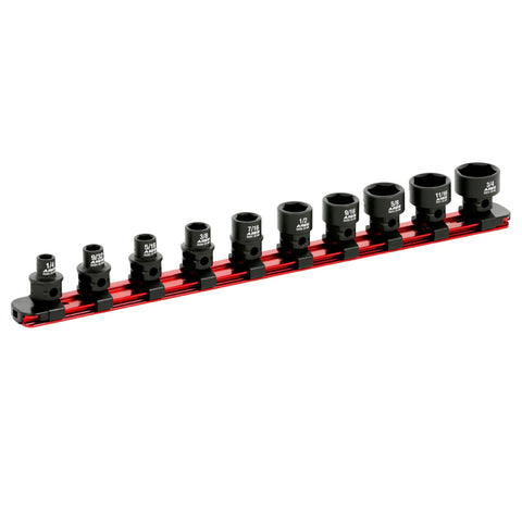 One Half Inch Drive Pinless Universal Swivel Impact Socket Set 10 Piece 6 Point Beefy Heavy Duty Chrome Moly Steel With Laser Markings
