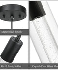 Black Pendant Light Fixture For Kitchen Island And Dining Table With Bubble Crystal Glass Shade And LED Bulb Included Matte Black