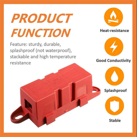 Mega Fuse Holder For 1 Mega Fuse Pack Of 2 Heavy Duty Car Electrical Fuse Block with M8 bolts, splash proof and flame retardant