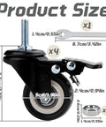 Image of Dual Locking Casters Set Of Four Heavy Duty 330 Lbs Capacity With Five Sixteenth Inch Stem Diameter And One Inch Stem Length 360 Degree Swivel Wheels For Furniture Wire Shelving And Carts Secure Locking Mechanism Fits Standard American Sizing, showing dimensions and tools included.