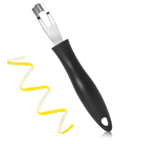 Black-handled Lemon Zester and Garnish Channel Knife for Cocktails Triangular V Shaped Stainless Steel Bar Tool with citrus peel