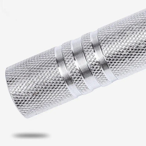 Close-up of Sturdy Steel Dumbbell To Barbell Connector Bar with Ultra Precision Thread Design for Home Gym Use.