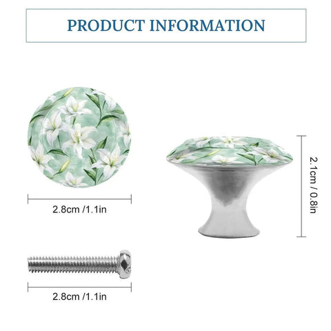 White Lily Flower Cabinet Knobs 2 Pack Pull Handles for Dresser Drawers Doors Kitchen Cupboards Wardrobe Alloy Hardware