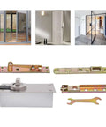 Beefy Hidden Door Hinges With 360 Degree Pivot For Secret Doors showcasing installation parts and fully installed doors