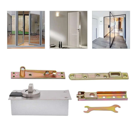 Beefy Hidden Door Hinges With 360 Degree Pivot For Secret Doors showcasing installation parts and fully installed doors