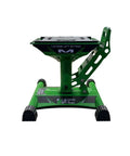 Green Dirt Bike Lift Stand For Off Road Rides, Lightweight Yet Beefy Carbon Steel, Ultra Stable Center Post, Universal Fit