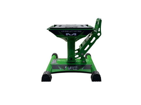 Green Dirt Bike Lift Stand For Off Road Rides, Lightweight Yet Beefy Carbon Steel, Ultra Stable Center Post, Universal Fit
