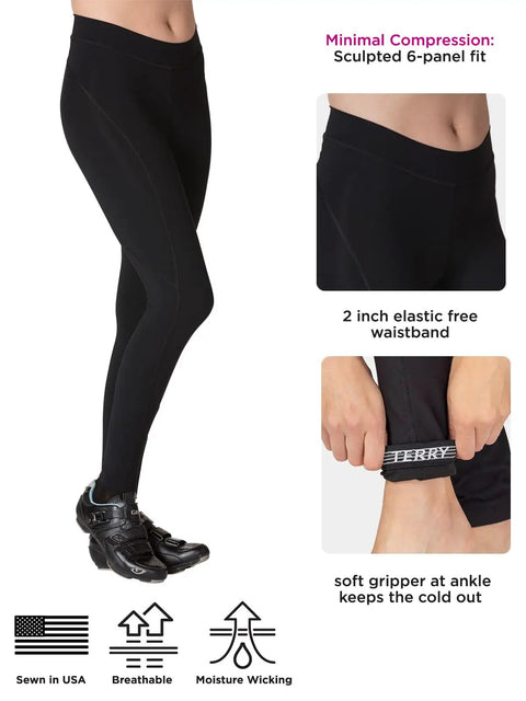 Ride-Ready Women's Padded Cycling Tights With 6-Panel Comfort, 28 Inch Inseam Breakaway Bike Pants elastic-free waistband